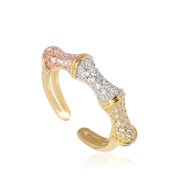 VQ Three-Tone Bracelet and Ring Set - Picture 2 of 5